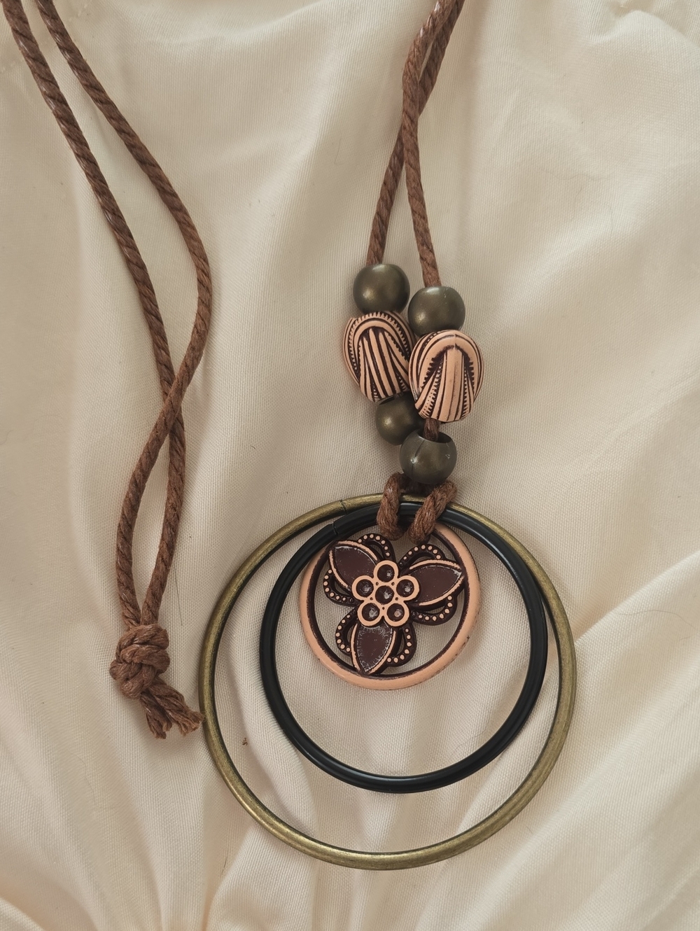 Catgerine Lilllywhite Boho Blossom Pendant Necklace in Brown and Antique Gold